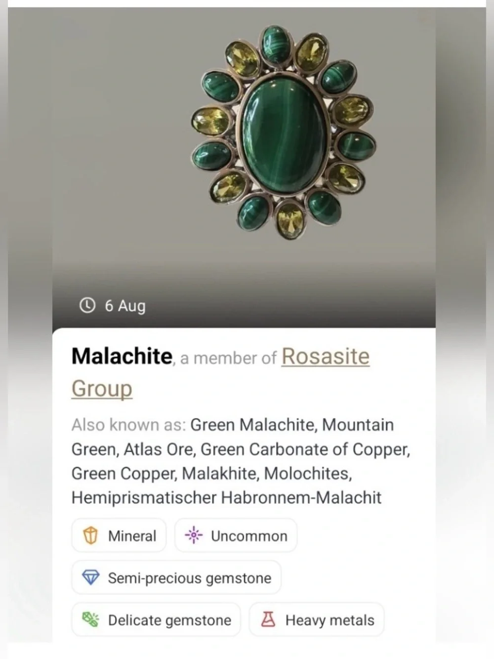 Malachite & Imitation Peridot (CZ) Floral Ring in Stainless Steel Ring - Picture 4 of 4